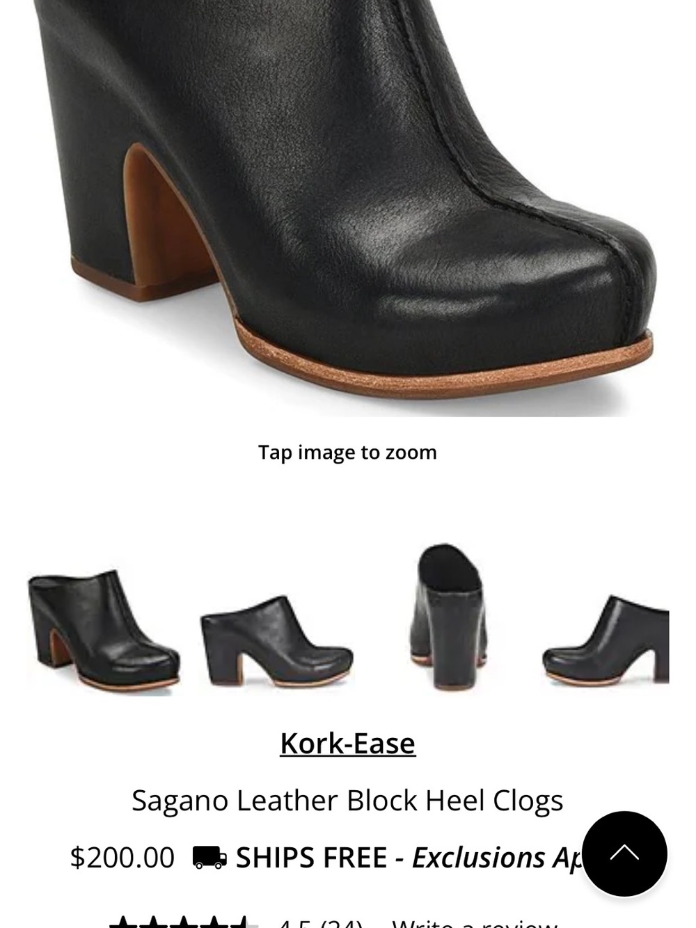 Kork-Ease Black Leather Block Heel Clogs with Brown Trim